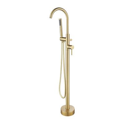 China With Slide Bar Style New Freestanding Tub Faucet Brushed Gold Tub Floor Mounted Faucet for sale