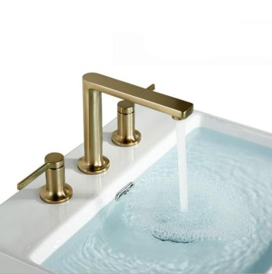 China Sense Faucets Deck Mounted Brushed 3 Hole Bathroom Mixer Tap Gold Basin Faucet for sale