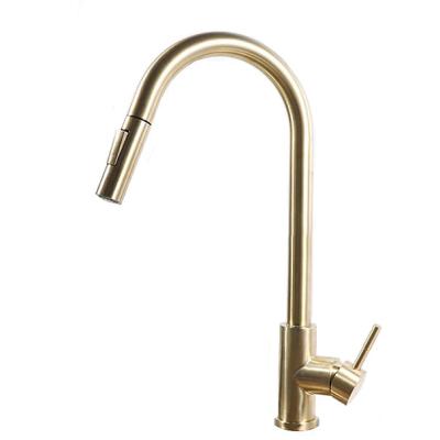 China Modern Sense Faucets Pull Out Kitchen Water Faucet Single Handle Brushed Gold Color for sale