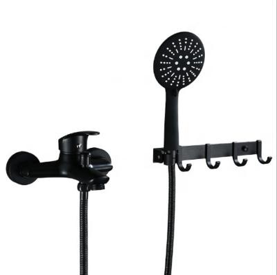 China Modern Bathroom Shower Head Mixer Tap Black Shower Valve Faucet Set With Wall Hooks for sale