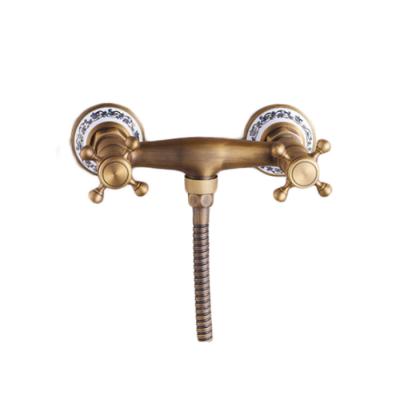 China Antique Gold Color Bathroom Shower Mixer Tap Modern Wall Mounted Double Handle Mixer Tap for sale