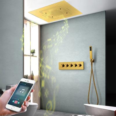 China Without Slide Bar Gold Ceiling Music Shower Set Hidden Rain Shower System 64 Colors LED Small Shower Head Combo Set for sale