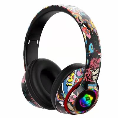 China Cost Effective Wireless BT 5.1 LED Gaming Headset Low Latency High Earphone Wireless Colorful Hand Painted Headset For Gamer for sale