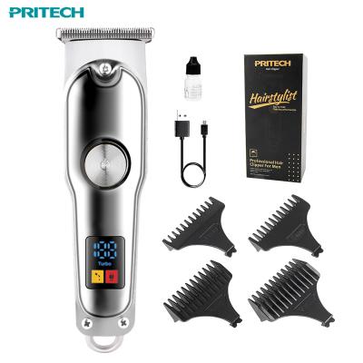 China Full Body Metal Housing PRITECH Customization LED Display USB Rechargeable Professional Electric Clipper Hair Trimmer for sale