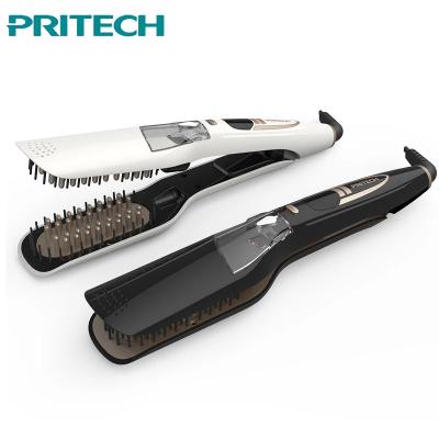 China Sweep Design for PRITECH Temperature Control Steam Hair Straightener Easy Straightening Brush with Hang Up Loop for sale