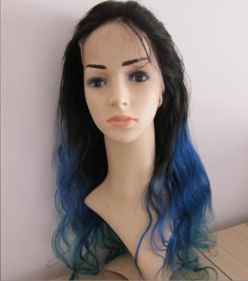 China Body Wave Ombre Black/Blue Brazilian Body Wave /Green Three Tone Color Full Lace Wig for sale