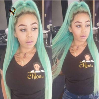 China Natural Wave No Tangle No Shedding Green Ombre Color Brazilian Human Hair Wig Ombre Full Lace Wig for sale