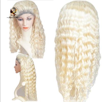 China 613platinum blonde hair color 613platinum brazilian remy hair lace wig new products deep wave women full wigs for sale for sale