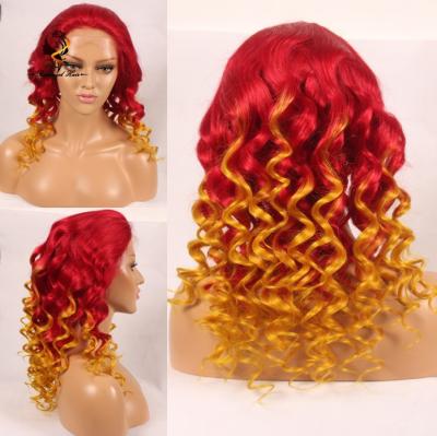 China Deep Ship Ombre Drop Wave Hair Lace Front Wig Red/Orange Two Tone In Stock for sale