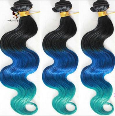 China Body Wave QDRapunzelHair New Arrival 3 Tone Color Ombre Hair Black/Blue/Green Peruvian Hair Ombre Virgin Hair for sale