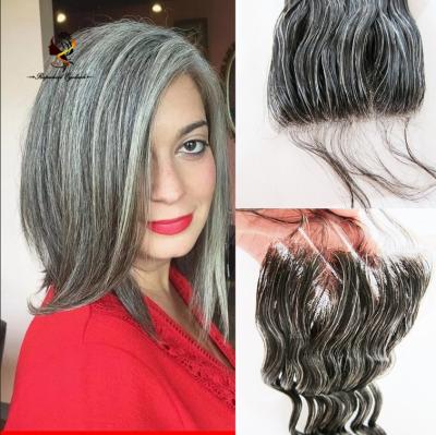 China Deep Wave Mixed1b/Swiss Virgin Hair Top Closure 9A Grade Gray Brazilian Deep Wave Human Hair Swiss Lace Closure For Older Ladies for sale