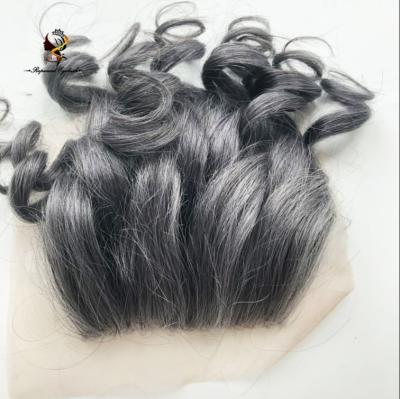 China Natural Wave 1B Gray Color Super Wave Brazilian Lace Front Closure 1B Gray Mixed Color 4X4 Hairline Closure Super Lace Closure for sale