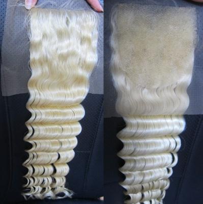 China QDRapunzelHair New Products #60 Deep Wave White Blondecheap Virgin Brazilian Hair Deep Wave Lace Closure Piece With Baby Hair for sale