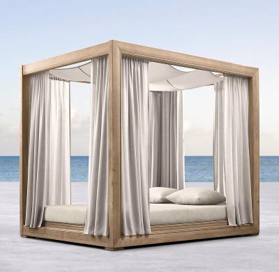 China Eco-freindly Eco-freindly style Canopy Eco-freindly style luxury modern wooden poolside folding bed outdoor daybed with curtains for sale