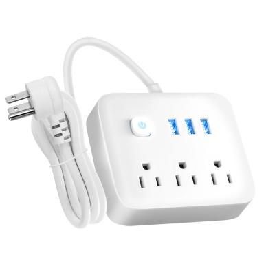 China Surge Protection Power Strip Protector 3 Way AC Outlets EU Plug Electrical Socket With 3 USB Charger Adapter 1.2m Extension Cord for sale