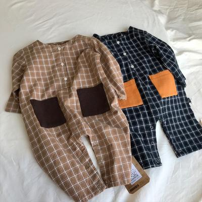 China Longsleeve OEM Bulk Design Long Sleeve Clothes Checked Korean Cotton Baby Pajamas Baby Pajamas for sale