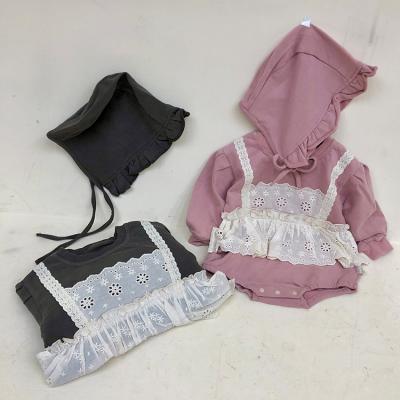 China Long Sleeve Lace Ruffles Sweatshirt Romper Hat Set 3-6 Months Baby Winter Infant Newborn Clothes for sale