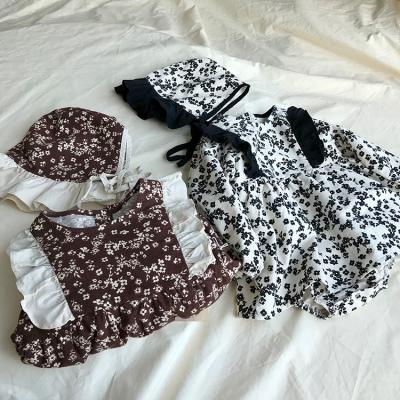 China Fashion Longsleeve Jumpsuit and Hat Set Floral Ruffles Rompers Baby Romper Baby Clothes Newborn for sale