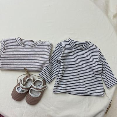 China Unisex Baby Clothes Breathable Newborns To 2 Years Old Stripes Knitted Long Sleeve T-Shirts Neutral Babies for sale