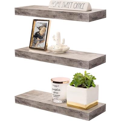 China 2022 Rectangle Rustic Wooden Wall Hanging Shelves Set For For Home Decor Trophy Display for sale