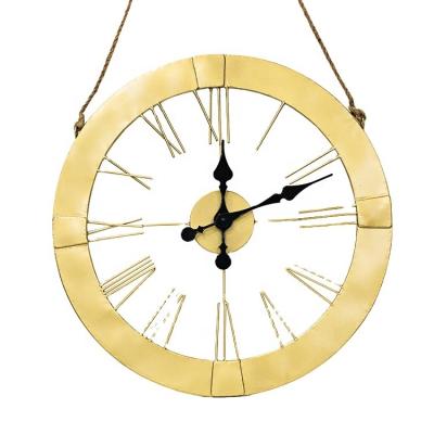 China Wholesale Antique Style Industrial Iron Around Wall Clock Minimalism Skeleton Roman Numerals Industrial Home Wall Decorations for sale