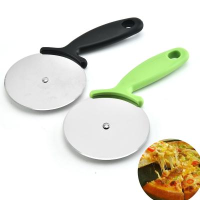 China Silver Stainless Steel Kitchen Accessories Viable Custom Number Logo Metal Baking Tool Round Mini Pizza Cutter for sale