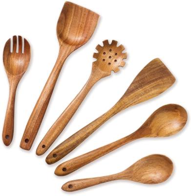 China Sustainable Eco Friendly Biodegradable Reusable Teak Kitchen Spatula Wooden Spoon and Bamboo Cooking Tools Utensil Set for sale