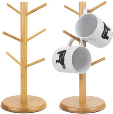 China 2022 Sustainable Home Kitchen Cup Holder Bamboo Wooden Tree, Coffee Cup Holder With 6 Hooks, Coffee Cup Holder for sale