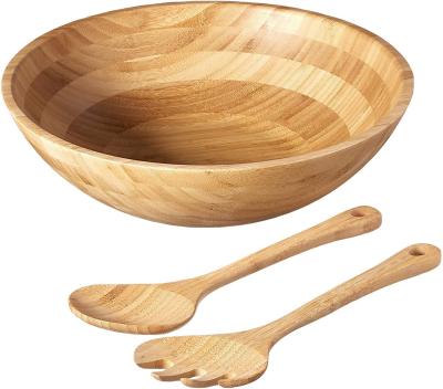 China Viable High Quality Bamboo Wooden Salad Bowl with 2 Server Utensils for sale