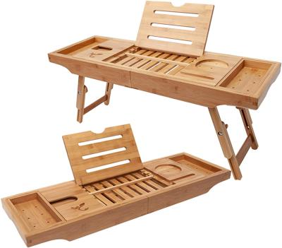 China Bamboo Wooden Caddy Tray With Extending Sides Bath Tub Deck Mounted Natural Simple Bathroom Custom Made High Quality Viable Shower for sale