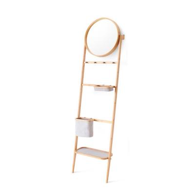 China Minimalist 3 Tier Bamboo Wall Shelf With Round Mirror And Tissue Storage Bags Easy Use For Home Living for sale