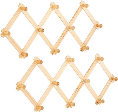 China Sustainable Wooden Bamboo Expanding Coat Rack Hanger, Wall Mounted Accordion Wood Hook with 10 Hooks for sale