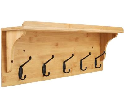 China Storage Media & Racks Made In China Solid Bamboo Towel Rack Wall Mounted Coat Hanger Hook With Shelves for sale