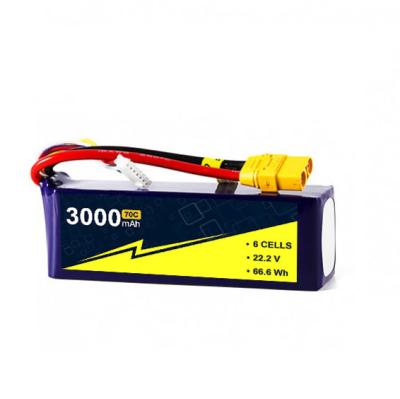 중국 22.2V 3000mAh 6S UAV 리포 배터리 패크 70C 140c W/XT-90 판매용