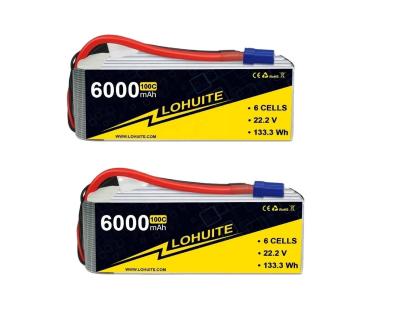 China 22.2V 6000mAh 6S Lipo Battery Dean 50C/100C 6S Lipo Battery 6000MAH For RC for sale