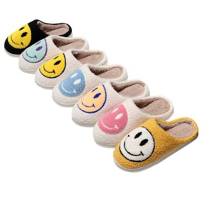 China Cushioning Lady Hot Couple Slippers Soft Plush Winter Slipper Smile Comfortable For Home Cotton Smiley Men Women Plush Slippers for sale