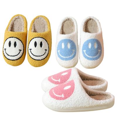 China Cushioning Flat Women's Couples Smile Fur Slippers Big Smile Floor Slipper Wholesale Plush Fluffy Short Fleece Shoes Black Lady Indoor Slipper for sale