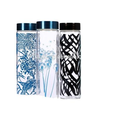 China Beverage clear borosilicate Glass bottle with custom decal and see-through lid for sale