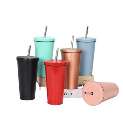 China Hot Selling Viable Trend 16oz Double Wall Stainless Steel Beverage Reusable Insulated Cup With Lid Straw Suitable For Outdoor Party for sale