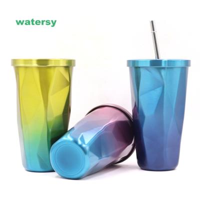 China Sublimation 2022 16oz Long Lean Stainless Steel Double Wall Insulated Tumbler With Straw for sale