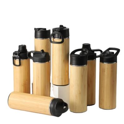 China 2021 New 450ml Double Wall Stainless Steel Bamboo Portable Wide Mouth Viable Empty Flask Water Bottle Custom Logo With Lids for sale