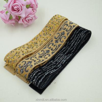 China Pointback Hot Selling Rhinestone Loose Trim With Glue, Iron Rhinestone Chain With Horsehair Leather for sale