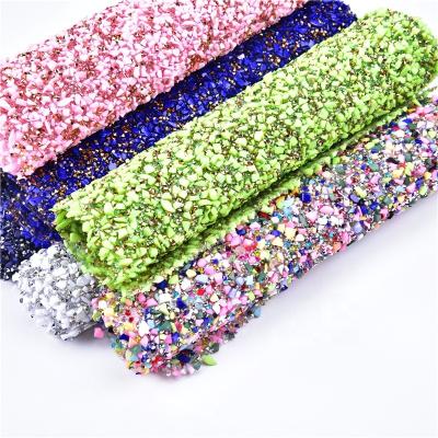 China Plastic Crushed Stone Crystal Rhinestone Sheet Mesh Trim Flatback 24*40cm Hot Fix Hot Simulation Applique Sticker For Garment Car Decoration for sale