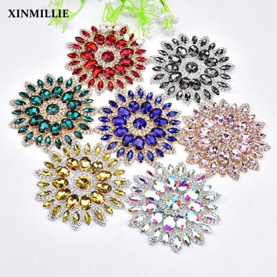 China High Quality Flatback Crystal AB Rhinestone Flower Applique Wedding Dress Decoration Glass Rhinestone Patches Sewing For Bags Garment DIY for sale