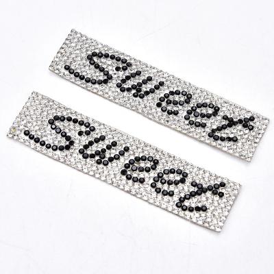 China Pointback Rhinestone Letter Applique Iron On Fabric Crystal Car Sticker Self Adhesive Motif for sale