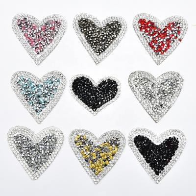 China Flatback Love Heart Multicolor Fix Rhinestone Applique Hot Iron On Crystal Sticker Patches DIY Clothes Jacket Jeans Patterns for sale