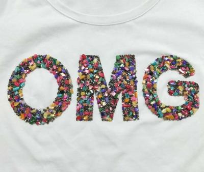 China THE OH MY GOD letter design hotfix rhinestone mutil crystal rhinestone OH MY GOD letter epoxy transfer applique for garment for sale