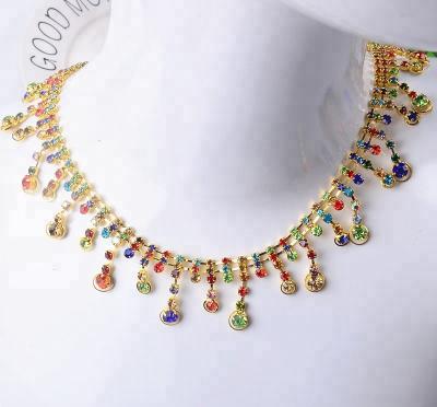 China Pointback Fancy Multicolor Rhinestone Round Crystal Tassel Fringe Trim For Dance Clothes Necklace Wedding Bags Shoes Decoration for sale