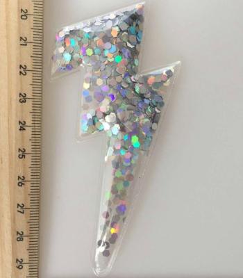 China Letter shape heat transfer film sequin glitter thunder lightning applique patches flashing rion on for clothes for sale