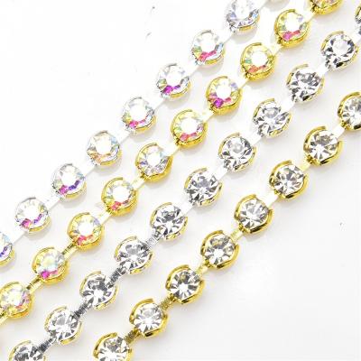 China Flatback Do Not Crochet Clothes Chain 3mm Rhinestone Cup Crystal AB Glass Trim Sewing Wedding Stylish Shoes Garment Accessories for sale